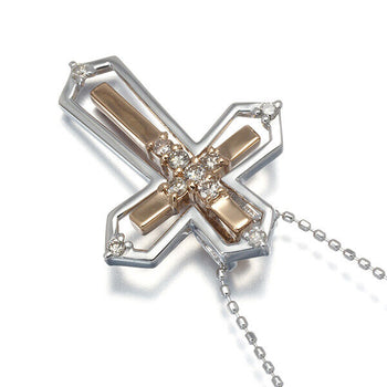 Diamond 0.17Ct Cross 3Way Necklace 18K 750 White Rose Gold