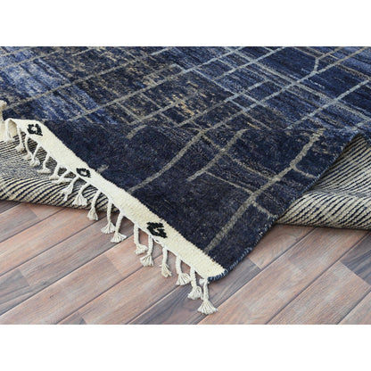 9'X12'5" Blue Hand Knotted Ben Ourain Moroccan Berber Soft Wool Rug