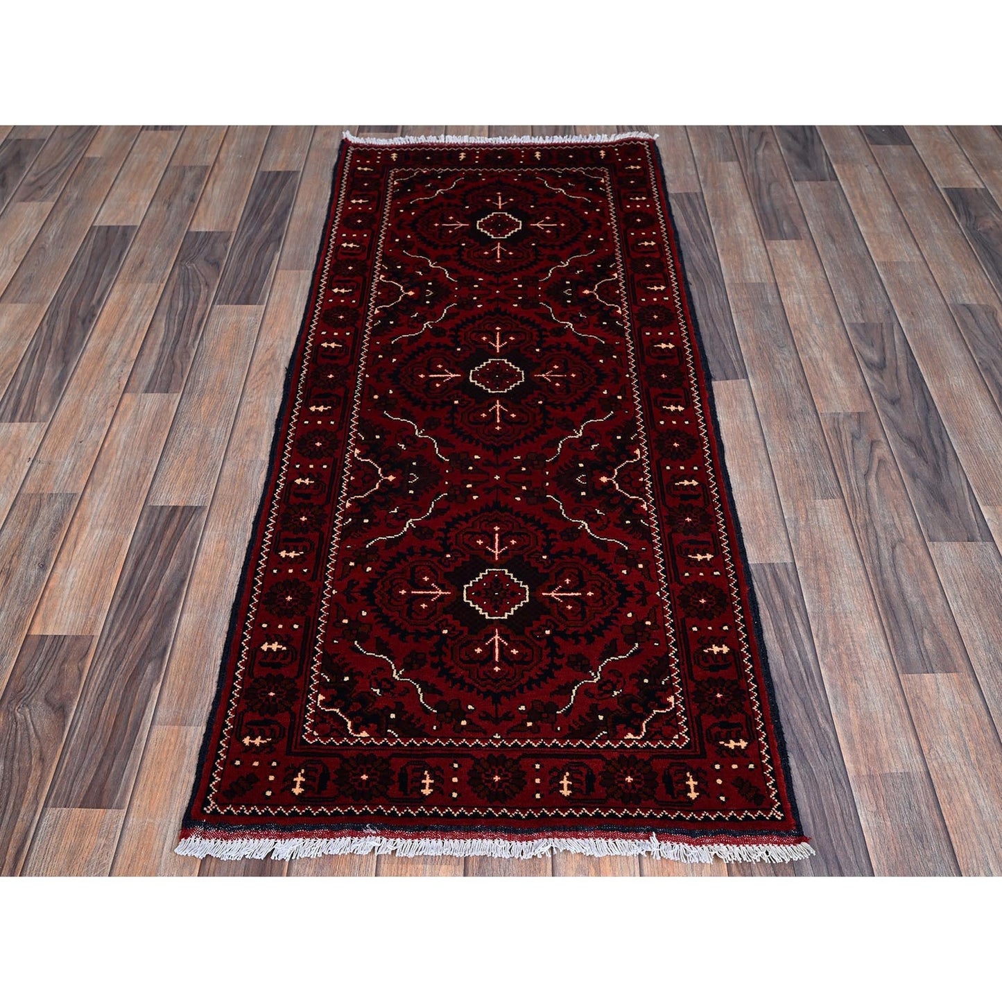 2'4'X5'2" Red Afghan Khamyab Tribal Design Hand Knotted All Wool Runner Rug
