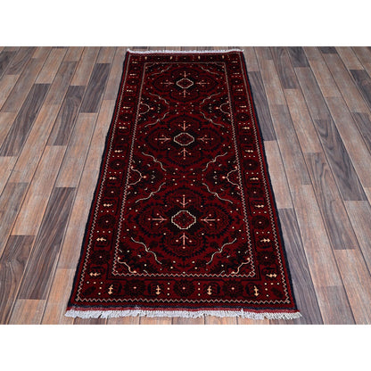 2'4'X5'2" Red Afghan Khamyab Tribal Design Hand Knotted All Wool Runner Rug