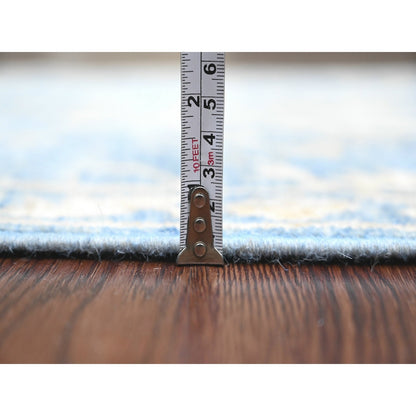 2'9"X11'5" Blue Washed Out Peshawar Wool Hand Knotted Runner Oriental Rug