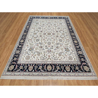 7'10"X10' White Hand Knotted Nain With Flower Design Wool And Silk Rug