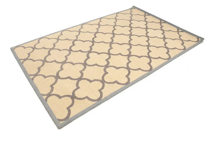 5X8 Ft Hand-Tufted Cream & Taupe Wool Rug Modern