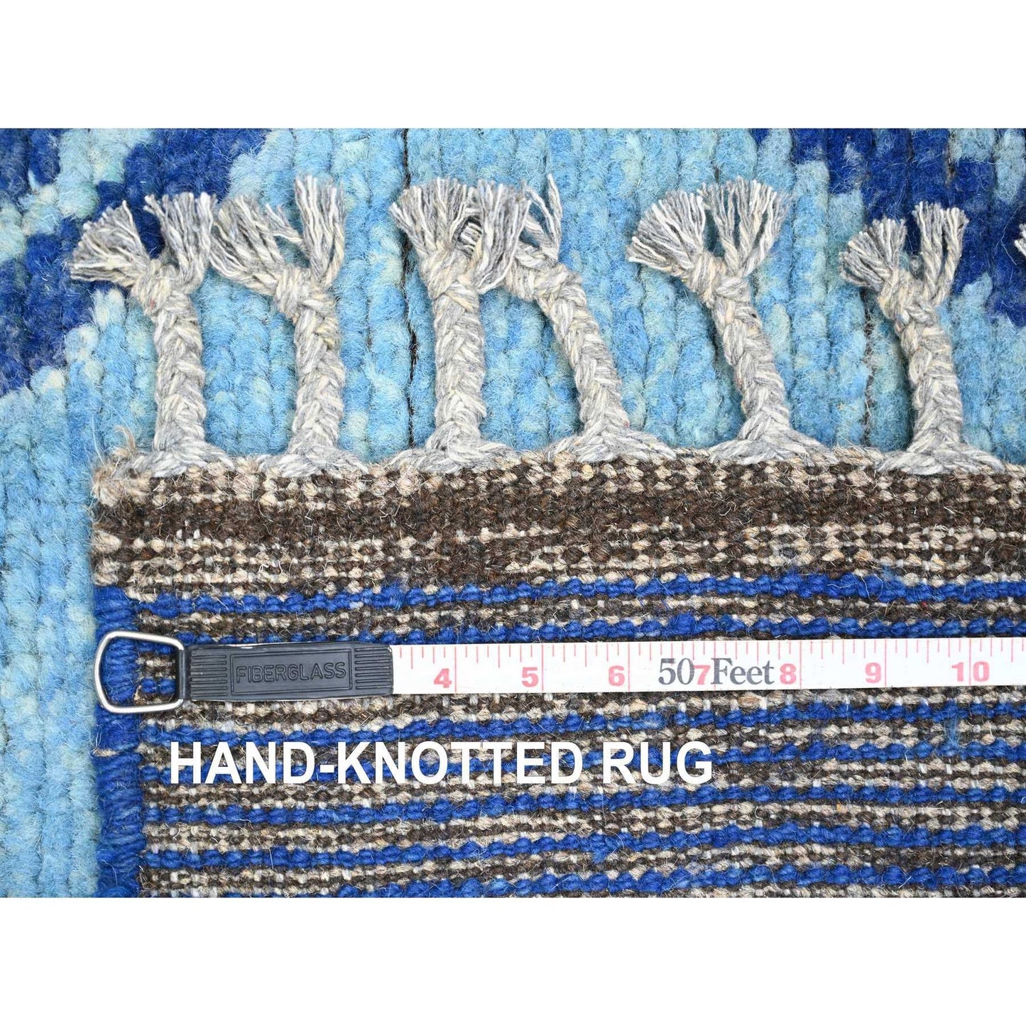 2'10"X10'3" Blue Geometric Moroccan Weave Wool Hand Knotted Runner Rug