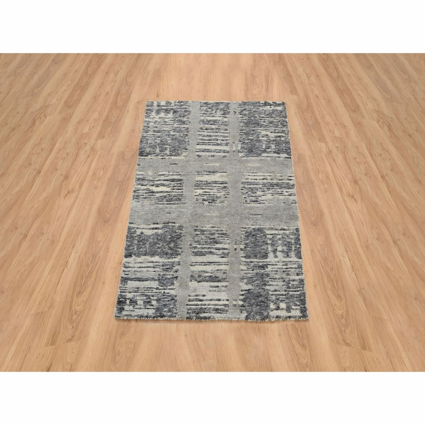 2'X3'1" Gray Hand Knotted Modern Hand Spun Undyed Wool Mat Oriental Rug
