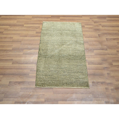 2'X3' Beige Modern Grass Design Hand Knotted Wool And Silk Mat Sample Rug