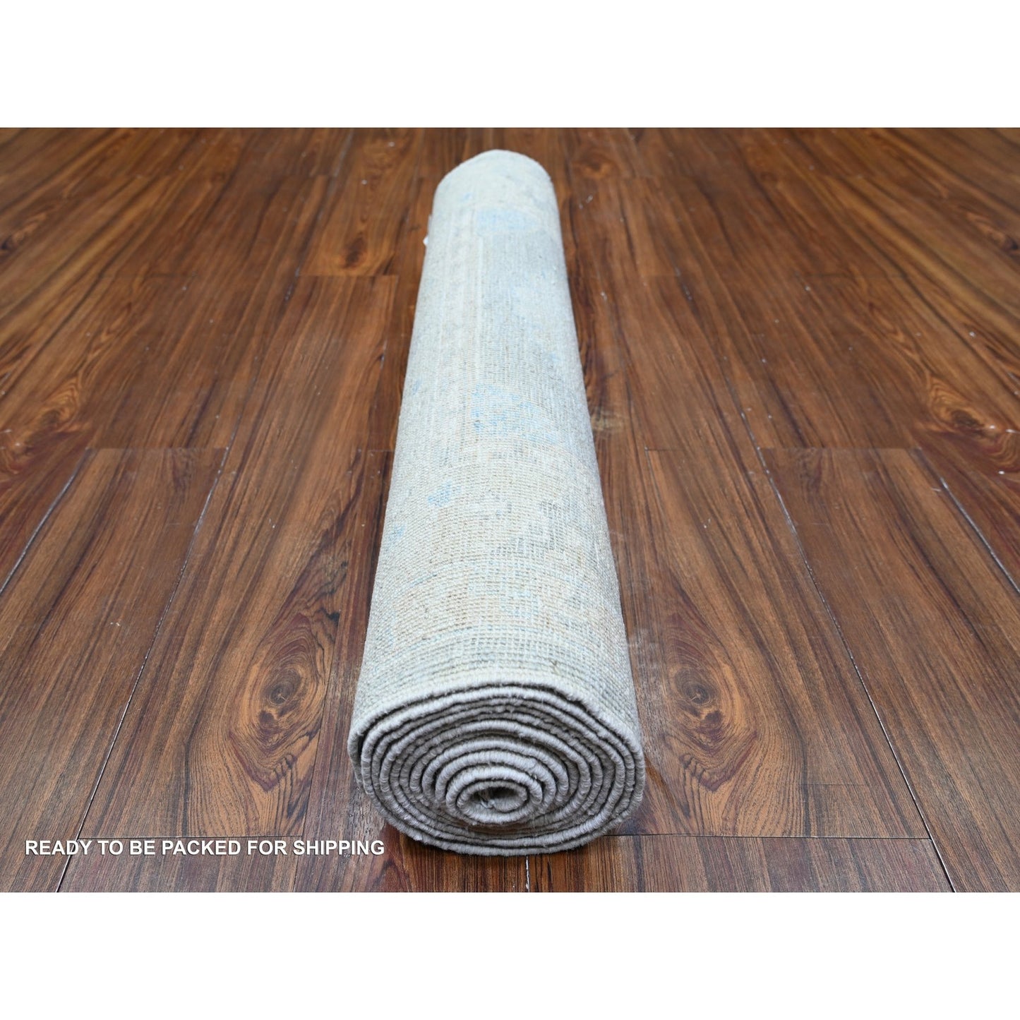 3'1"X12' Blue Gray White Wash Peshawar Shiny Wool Hand Knotted Runner Rug