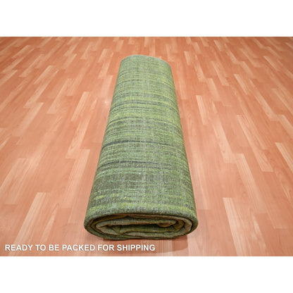 9'X12'3" Moss Green, Vertical Ombre Design, Hand Knotted, Soft Wool Rug
