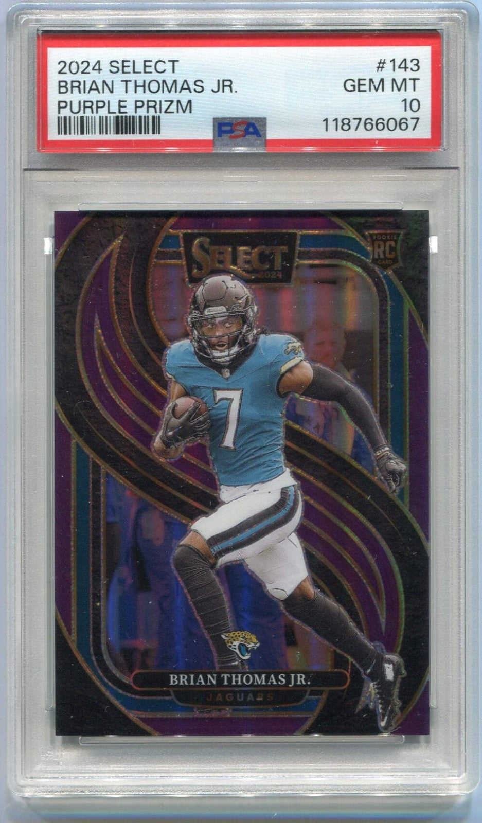 Brian Thomas Jr 2024 Panini Select Purple Prizm Rc #143 46/75 Psa Graded 10