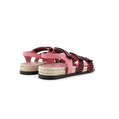 Chanel Women'S Logo Triple Strap Espadrille Sandals Fabric And Leather