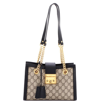 Gucci Padlock Chain Tote Gg Coated Canvas With Leather Small