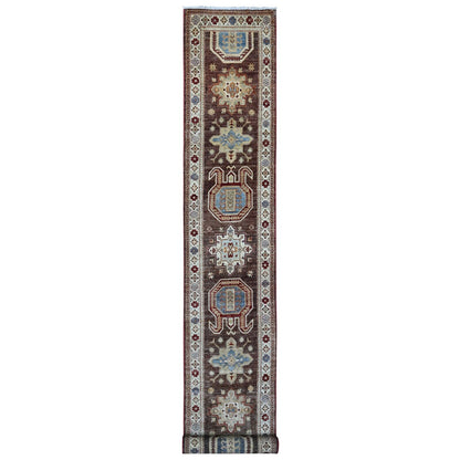 2'6"X19'5" Brown Stone Super Kazak Hand Knotted Xl Runner Oriental Rug