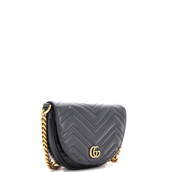 Gucci Gg Marmont Half Moon Flap Crossbody Bag Matelasse Leather Mini