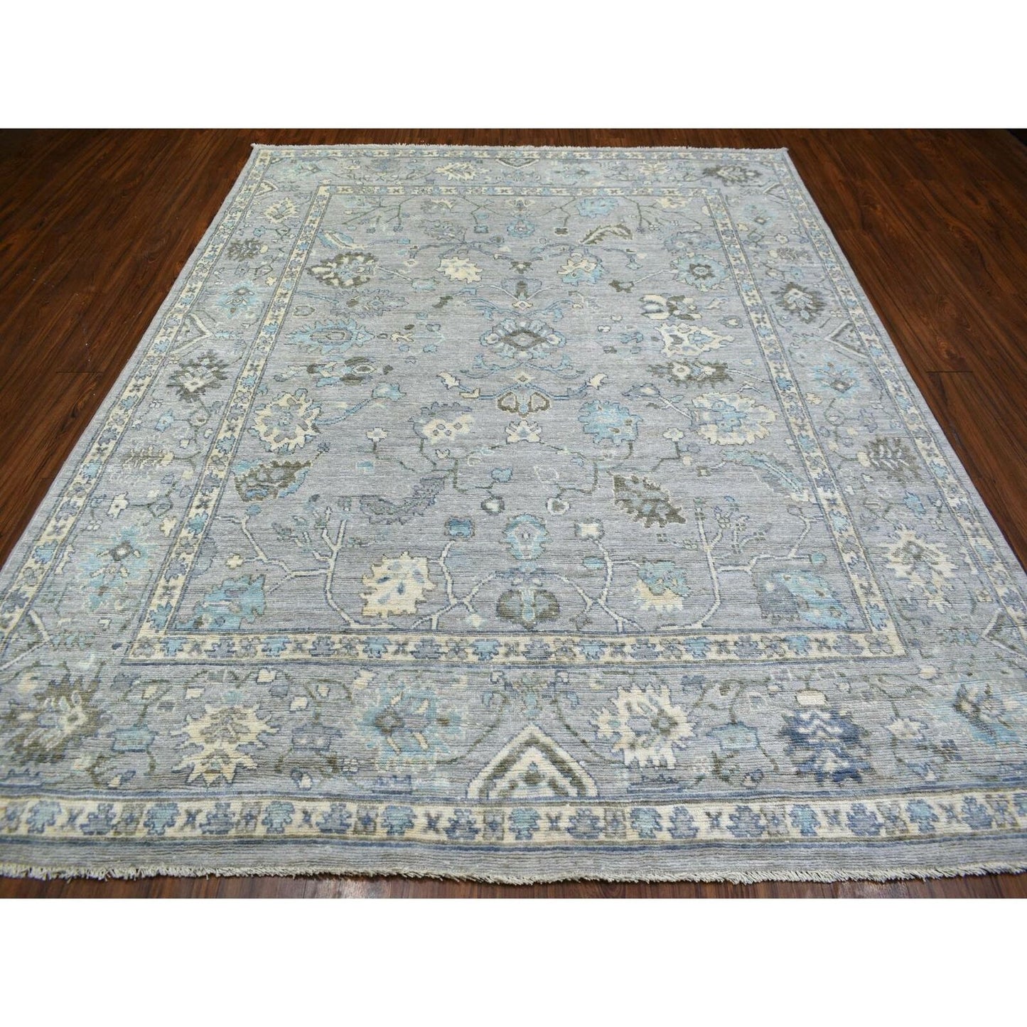 8'1"X10'4" Gray Angora Oushak All Over Motifs Wool Hand Knotted Rug