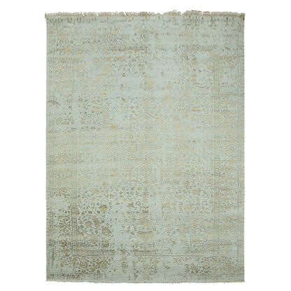 10'X14' Gray Hand Knotted Zoroastrian Heris Design Wool And Silk Rug