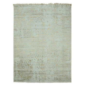 10'X14' Gray Hand Knotted Zoroastrian Heris Design Wool And Silk Rug