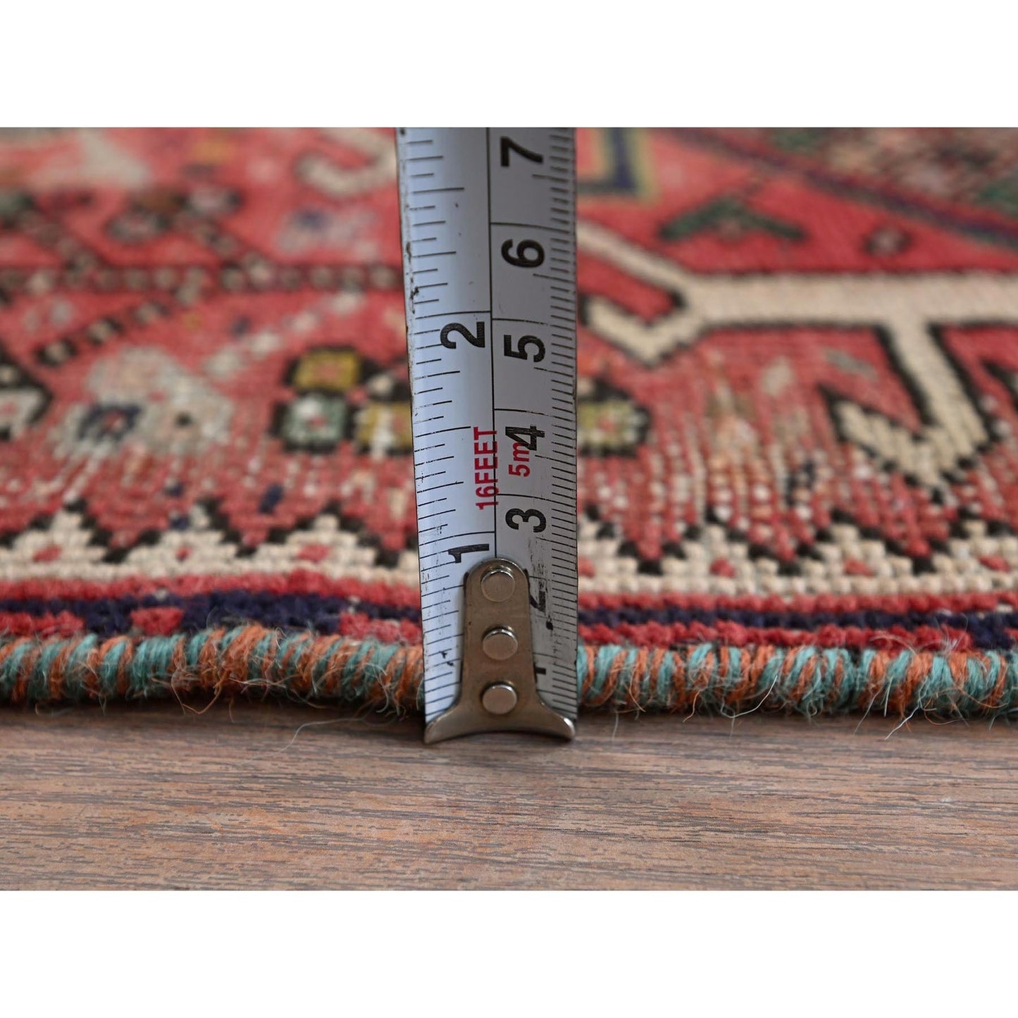 1'10"X4'2" Red Vintage Zoroastrian Heris Hand Knotted Pure Wool Runner Rug