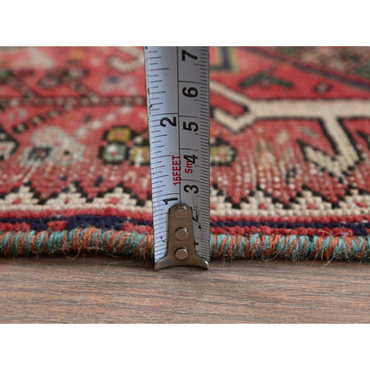 1'10"X4'2" Red Vintage Zoroastrian Heris Hand Knotted Pure Wool Runner Rug