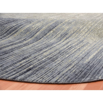12'1"x12'2" Gray and Black Hand Knotted Modern Ombre Pure Wool Round Rug