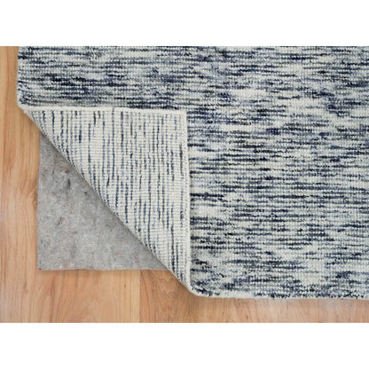 8'2"X10' Blue Pure Wool Hand Loomed Modern Striae Design Oriental Rug