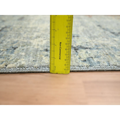 2'6"X12'2" Beige With Blue Abstract Design Wool Hand Knotted Runner Rug