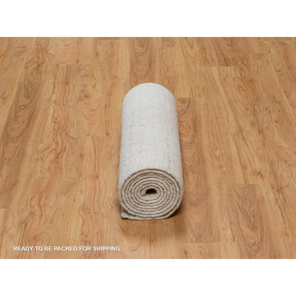 2'6"X12' Ivory Vertical Stripe Design Hand Loomed Natural Wool Runner Rug