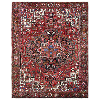 10'X12'4" Ruby Red Vintage Zoroastrian Heris Wool Hand Knotted Clean Rug