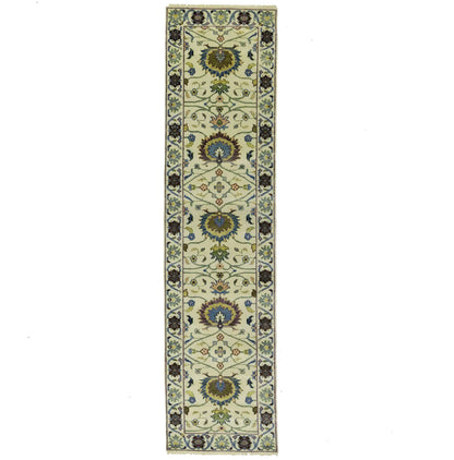 Cream Osh Chobi Peshawar Wool Runner Rug Floral