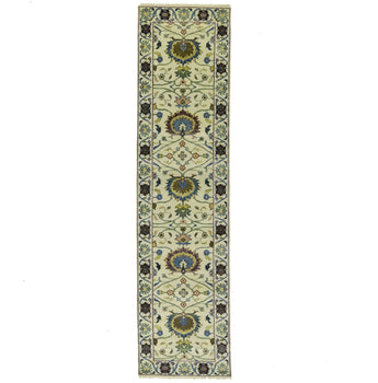 Cream Osh Chobi Peshawar Wool Runner Rug Floral