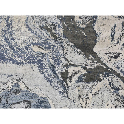 8'1"X8'1" Blue Galaxy Design Wool And Silk Hand Knotted Round Rug