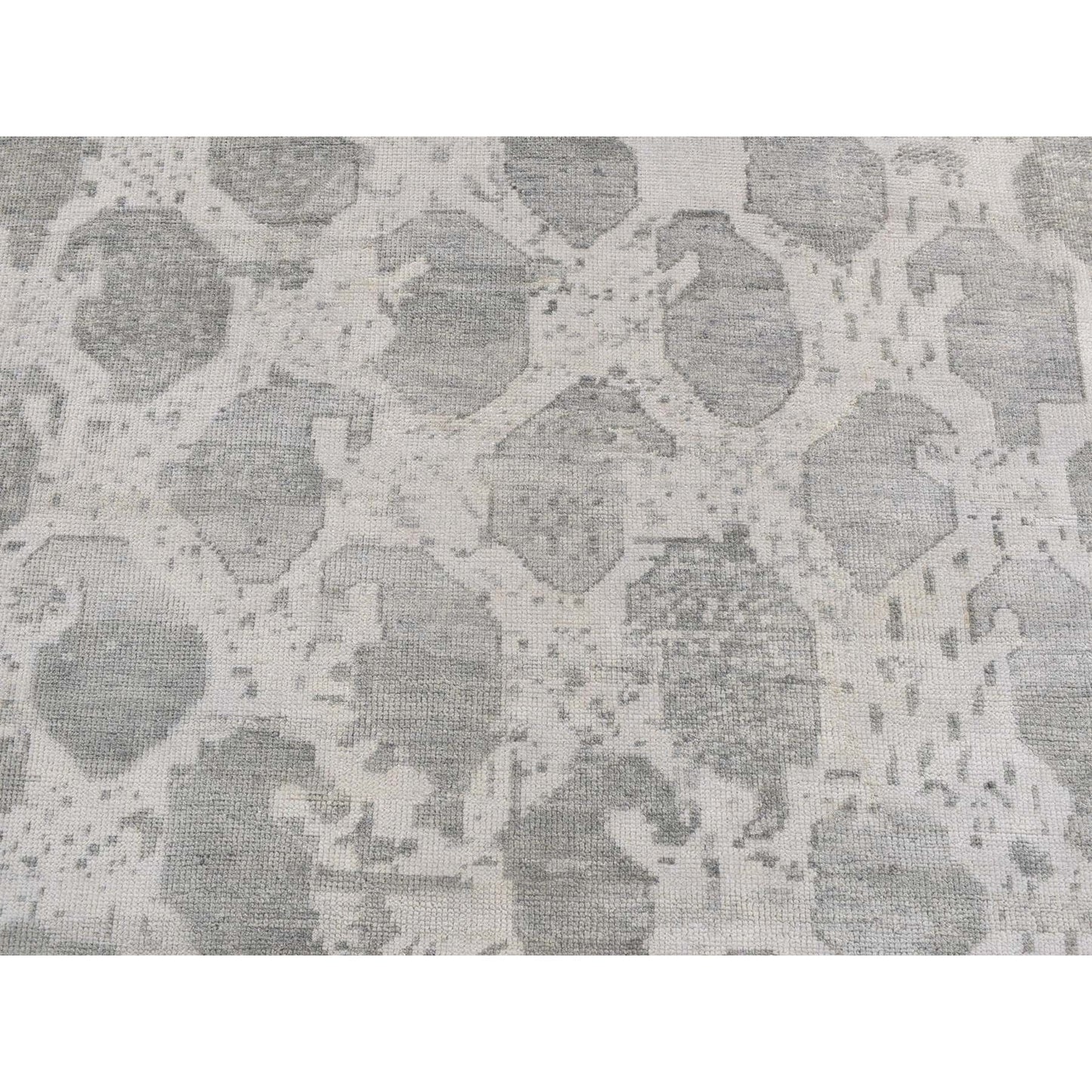 5'10"X9' Gray Oushak Repetitive Botteh Design Pure Wool Hand Knotted Rug