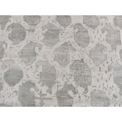 5'10"X9' Gray Oushak Repetitive Botteh Design Pure Wool Hand Knotted Rug