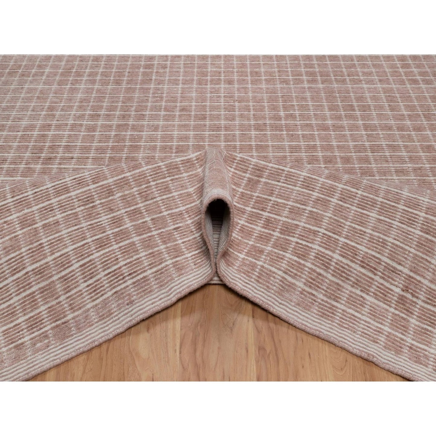 8'1"X10' Rose Pink Modern Plain Decor Box Design Loomed Knotted Wool Rug