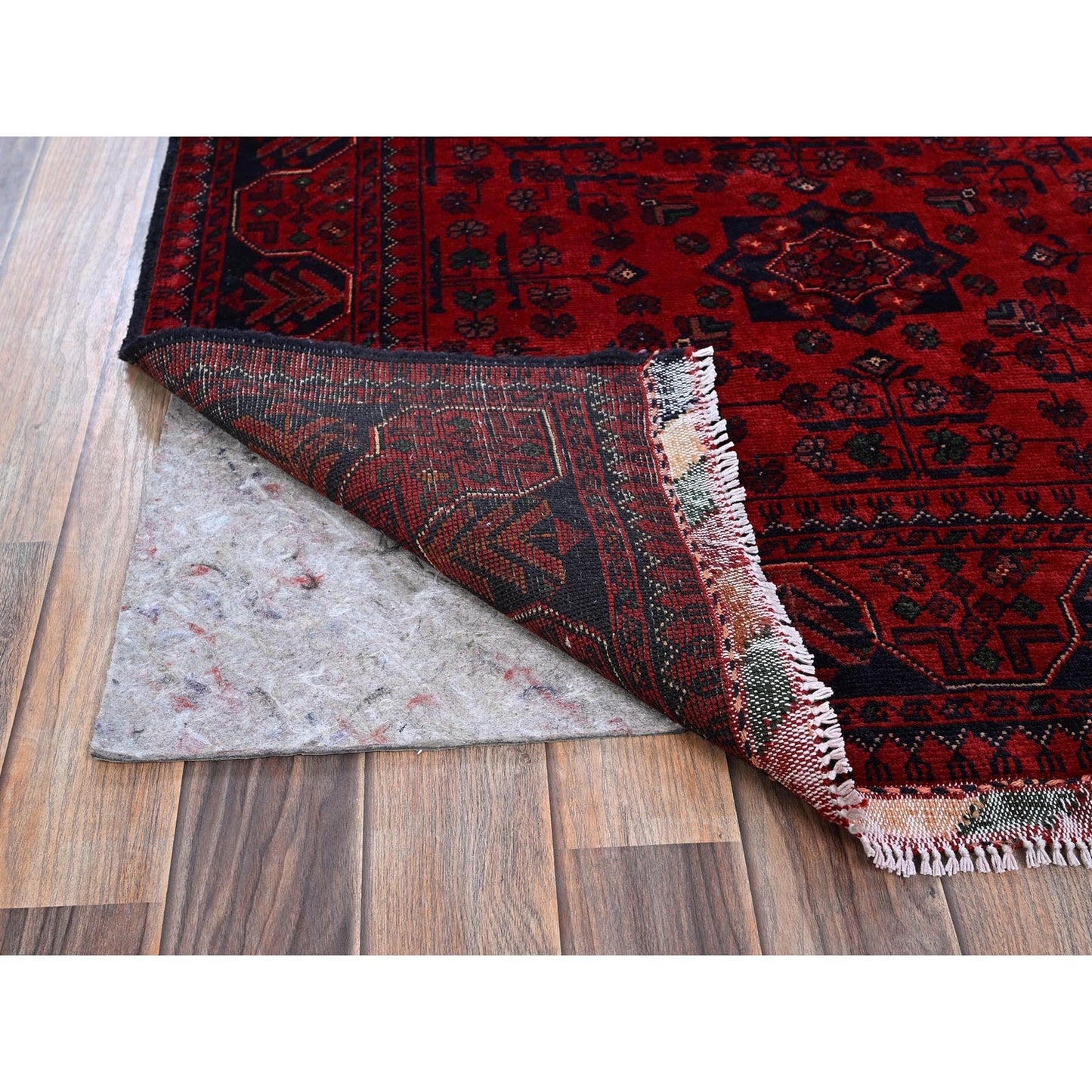 3'5"X4'9" Red Afghan Khamyab Geometric Pattern Soft Wool Hand Knotted Rug