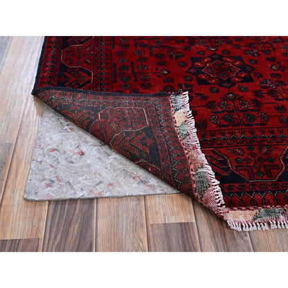 3'5"X4'9" Red Afghan Khamyab Geometric Pattern Soft Wool Hand Knotted Rug