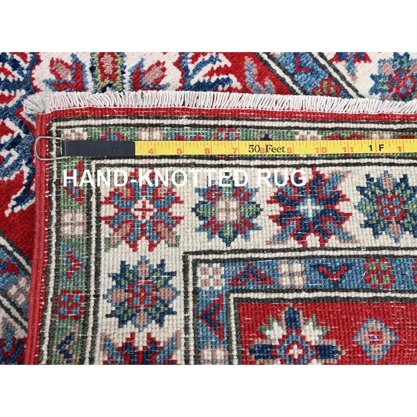 2'1"X6' Red Kazak With Tribal Design Hand Knotted Soft Wool Runner Rug