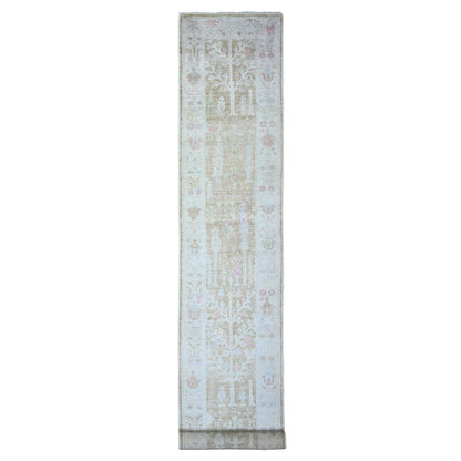 2'9"X19' Faded Brown Afghan Angora Oushak Wool Hand Knotted Runner Rug