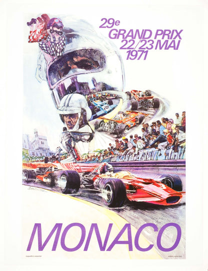 Monaco Grand Prix 1971 Poster By Steve Carpenter Vintage Auto Racing Poster