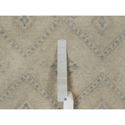 9'X12' Ivory Zero Pile Box Design Tribal With Motifhand Knotted Wool Rug