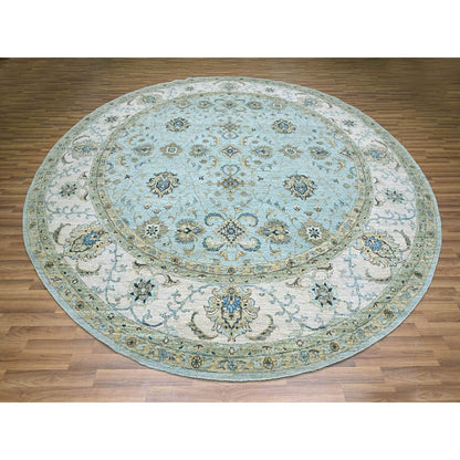 11'10"X11'10" Blue Shah Abbas Vines Design Hand Knotted Wool Round Rug
