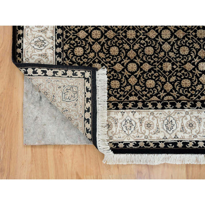 4'X6' Black Herrita Design 250 Kpsi Soft Wool Hand Knotted Rug