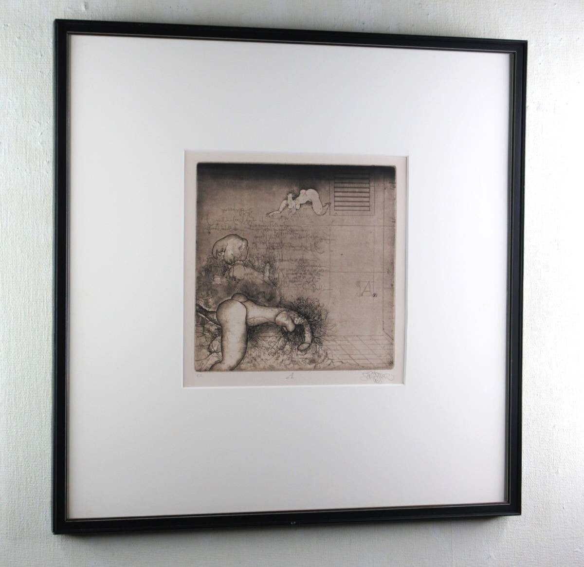 Jorg Schmeisser 1972 Original Etching Print Pencil Singed Framed