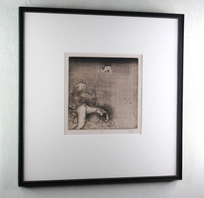 Jorg Schmeisser 1972 Original Etching Print Pencil Singed Framed