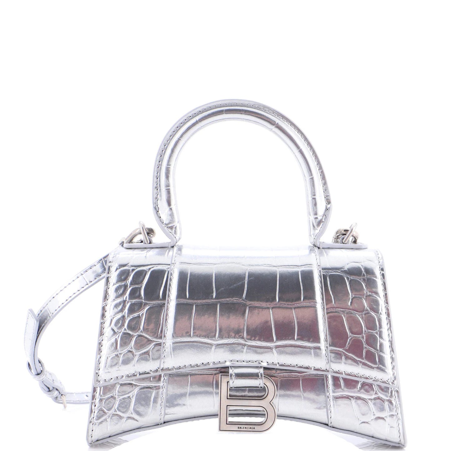 Balenciaga Hourglass Top Handle Bag Crocodile Embossed Leather Xs