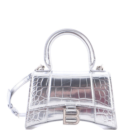 Balenciaga Hourglass Top Handle Bag Crocodile Embossed Leather Xs