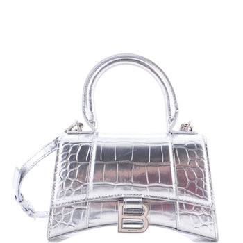 Balenciaga Hourglass Top Handle Bag Crocodile Embossed Leather Xs