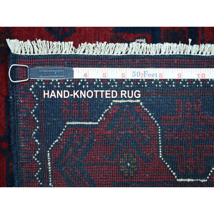 Rug 2'8"x9' Red Afghan Khamyab Wool Geometric Design Hand Knotted Runner