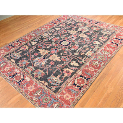 8'10"X11'10" Gray Afghan With Heris Rug All Over Design Hand Knotted Wool