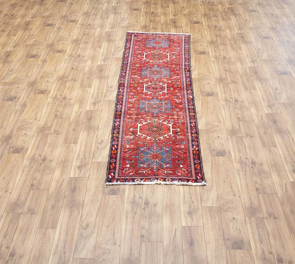 Semi-Antique Hand-Knotted Tribal Red Oriental Runner Rug Kitchen Carpet 3x9 Ft
