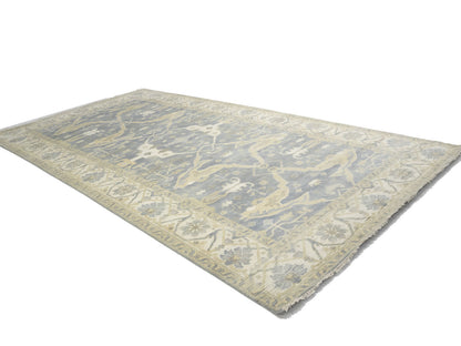 Muted Gray Floral Oushak Oriental Rug Handmade